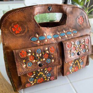 Tooled Leather Floral Purse Handbag